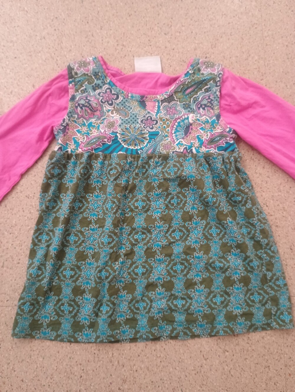 Flit & Flitter Girl Long Sleeve Pink Teal Paisley Floral boho Colorful Tunic Top - Picture 5 of 11